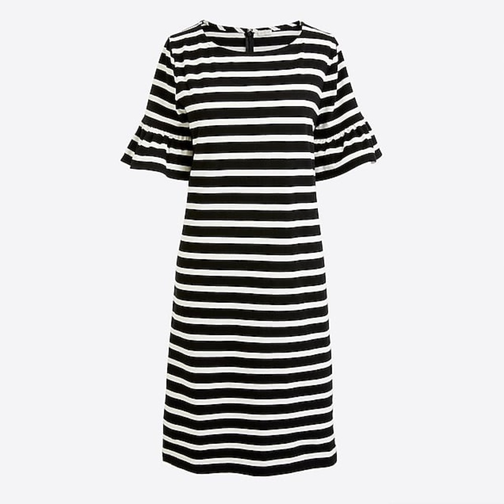 J Crew Ruffled sleeve striped shift dress